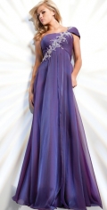 Purple With One Shoulder Side Draped With Appliques Floor length Evening Dress