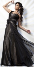 One Shoulder Black Ribbons Sweetheart Appliques Taffeta Organza Prom / Evening Dress