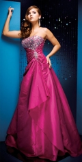 Chapel Train Red Strapless Top Tube With Sequins Tiered And Pleated Princess Gown Prom Dress