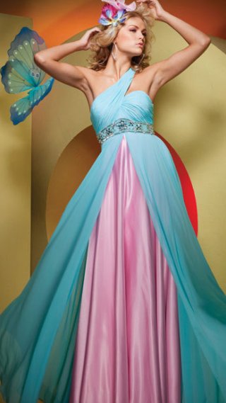 Original one Side Ruched Shoulder With Appliques Waistband Evening Dress