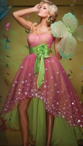 A Line Ball Gown Asymmetrical Scalloped-Edge With Polka Dots And Waist Ribbon Evening / Party Dress