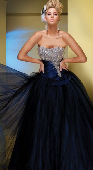 Deep Blue Sweetheart Sequins Ruched Satin Tulle Prom / Evening Dress