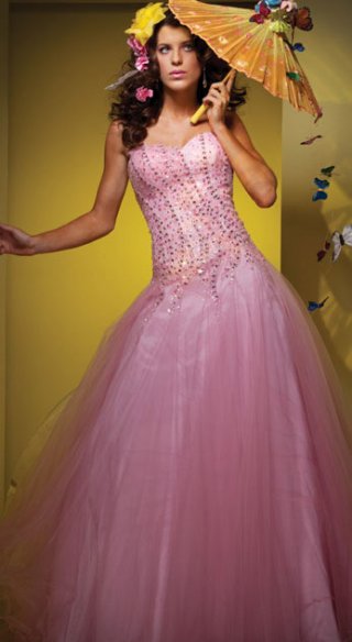 Pink Beading Sweetheart Strapless Organza Satin Prom / Evening Dress