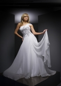 One Strap Chiffon empire waist Emborider White Evening Dress
