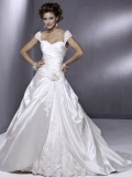 2012 Off The Shoulder Sweetheart Applique beaded straps Puffed taffeta and flower decoration at waist Wedding Dress