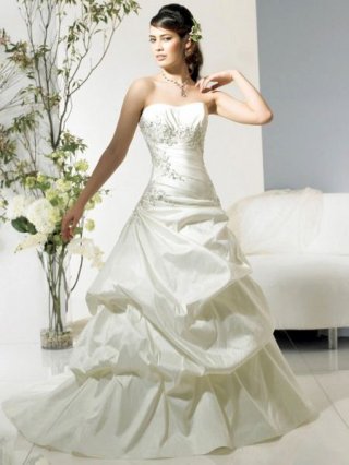 2012 Hot Sale taffeta draped Cheap Wholesale New Style White Strapless Princess Wedding Dress