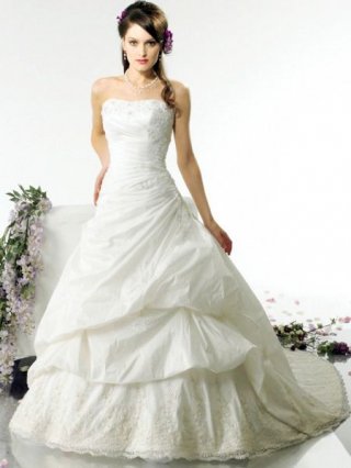 2012 applique bodice and lace skirt Cheap Wholesale New Style White Strapless Princess Wedding Dress