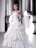 2012 Hot Sale Cheap Wholesale New Style White Strapless Princess applique bodice taffeta Wedding Dress