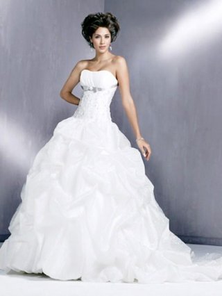 2012 hot sale Strapless organza pick ups Embroider bodice Design ball gown Wedding Dress