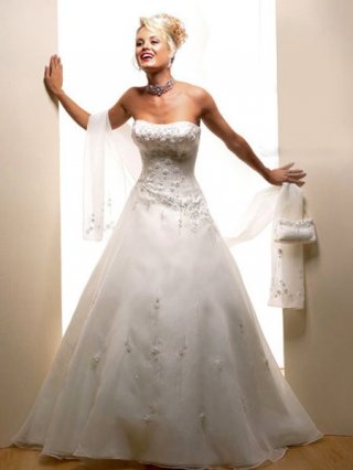 2012 Empire Waist Embroider Strapless Cheap organza &satin Wedding Dress