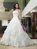 2012 Strapless taffeta pick ups appliques on bust Wedding Dress