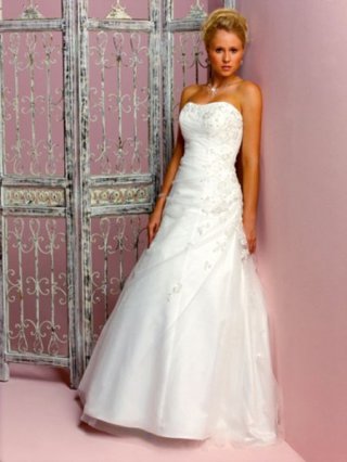 2012 beading and applique bodice Strapless Cheap organza & satin Wedding Dress