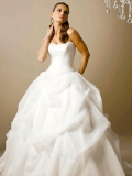 2012 simple Ball gown Long Length Strapless ruched organza bridal Wedding Dress