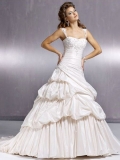 2012 Ball gown ruched cap straps Embroider taffeta Cheap bridal Wedding Dress
