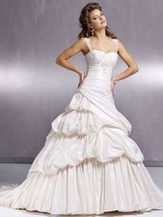 2012 Ball gown ruched cap straps Embroider taffeta Cheap bridal Wedding Dress