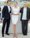 Cannes White Knee Length Neckline with Long Sleeves Uma Thurman Scoop lace Evening Dress