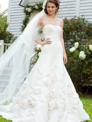 2011 fashion white Princess Strapless floral applique on skirt wedding gown