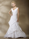 2012 simple V-Neck Off the Shoulder Pleated skirt Cheap white Wedding Dress