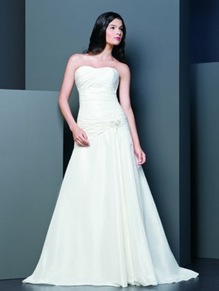 2012 attractive A-line Strapless Cheap simple chiffon & satin Wedding Dress Available in any season