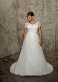 afforable off-the-shoulder Design with short sleeves embroidery Wedding dress for chubby bride
