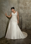 Cheap deep V-neck Design Straps embroidery pleated satin Wedding dress for plump brides