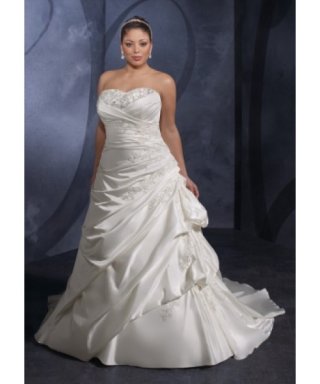 Cheap strapless Beading taffeta ruffled Wedding dress for plump bride