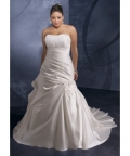 Affordable beautiful flat neck and taffeta ruched plus size Wedding dress for plump bride