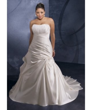 Affordable beautiful flat neck and taffeta ruched plus size Wedding dress for plump bride