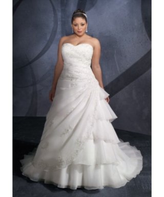 Beautifu Cheap sweetheart applique pleated layered organza plus size Wedding dress