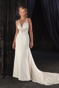 Seductive Deep V-neck Long Length Emborider Beach Wedding Dress