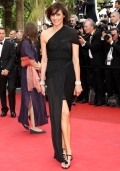 Cannes black One Shoulder Asymmetrical Satin Column Fressange Evening Dress