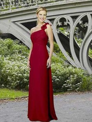 Wholesale Burgundy Single Flower Strap chiffon Sheath/ Column Floor length Bridesmaid Dress Wholesale Burgundy Single Flower Strap chiffon Sheath/ Column Floor length Bridesmaid Dress