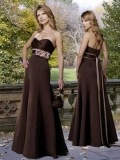 Affordable Cheap Chocolate Strapless Sweetheart Sash Appliques Designer Bridesmaid Dress