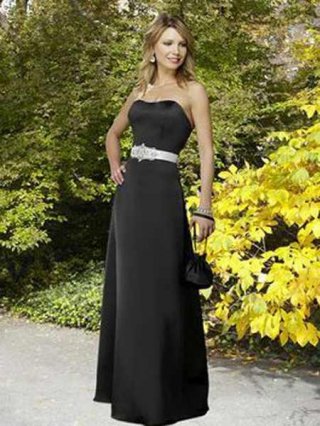 Black A-line Wholesale Empire waist Strapless Sweetheart Sash beads waistband Bridesmaid Dress
