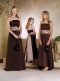 New Chocolate Strapless Or Spagetti Straps Emboridery Sash Column Junior bridesmaid dresses