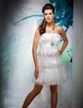 White Scalloped Edge Folded Pleated Sequins Beading Waistband Tea Length Homecoming / Cocktail Prom Dress
