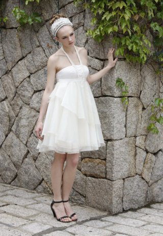 White Chiffon Waist Strape Sweetheart Short / Cocktail Dress(OCT-32)