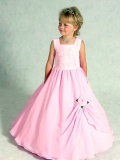 Pink Glamorous Cheap rosette Design Embroider Dress For Flower Girl