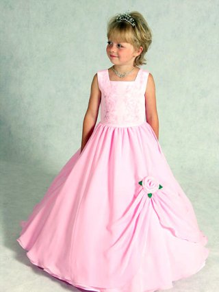 Pink Glamorous Cheap rosette Design Embroider Dress For Flower Girl