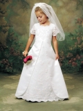 White A-line appliques Cheap cute princess Short lace Sleeves Dress For Flower Girl