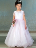 Hot White and Pink Cheap cute Gauze/Tulle Design Beads Working Dress For Flower Girl