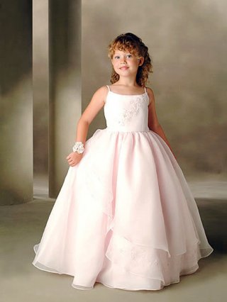 discount Spaghetti Straps wholesale princess Design emborider pink Dress For Flower Girl