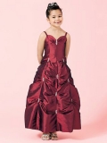 Inexpensive Burgundy Spaghetti Straps sweetheart puffed For Junior Flower Girl Dress