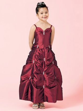 Inexpensive Burgundy Spaghetti Straps sweetheart puffed For Junior Flower Girl Dress