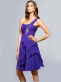 One Shoulder Knee length Layered Chiffon Purple Homecoming Dress/ Evening Dress