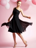 A-line Chiffon Ruffles One Shoulder Short Black Homecoming Dress/ Bridesmaid Dress/ Prom Dress