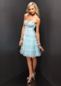 Light Blue New style Strapless V-Neck Waistband Tea Length hot sale Cocktail Prom Dress(OCT-6)