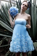 Lovely new style Flower Nifty Strapless Design Blue Keen Length Cocktail Prom Dress Hot Sale