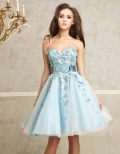 Strapless Sweetheart Flower Appliques Princess Tea Length New Style Cocktail prom Dress