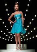 Shining Light Blue A-line Sequin Fabric strapless Design Homecoming Cocktail Dress